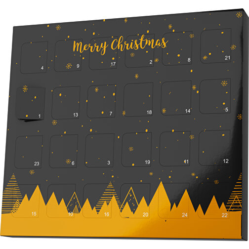 XS Adventskalender Weihnachtswald , Brandt, schwarz / kürbisorange, Vollkartonhülle, weiss, 1,60cm x 12,00cm x 14,00cm (Länge x Höhe x Breite), Bild 1