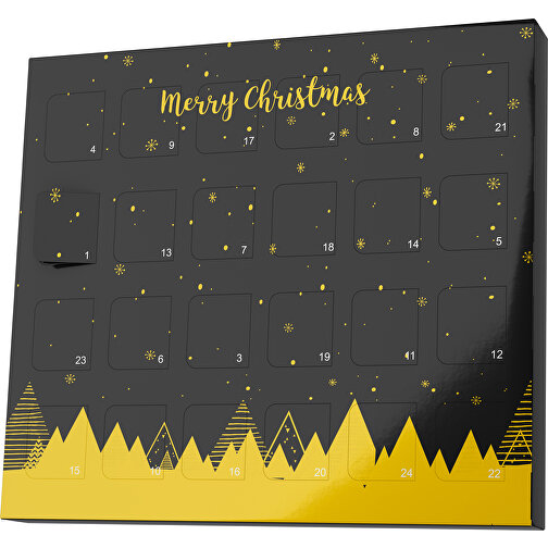 XS Adventskalender Weihnachtswald , Brandt, schwarz / sonnengelb, Vollkartonhülle, weiß, 1,60cm x 12,00cm x 14,00cm (Länge x Höhe x Breite), Bild 1