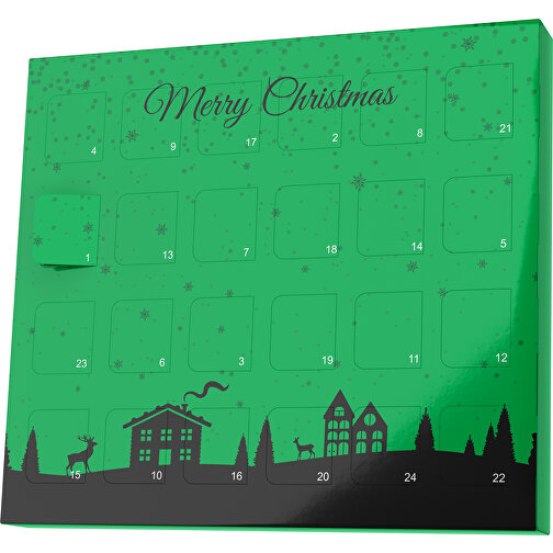 XS Adventskalender Weihnachtsdorf , M&M\'s, grün / schwarz, Vollkartonhülle, weiss, 1,60cm x 12,00cm x 14,00cm (Länge x Höhe x Breite), Bild 1