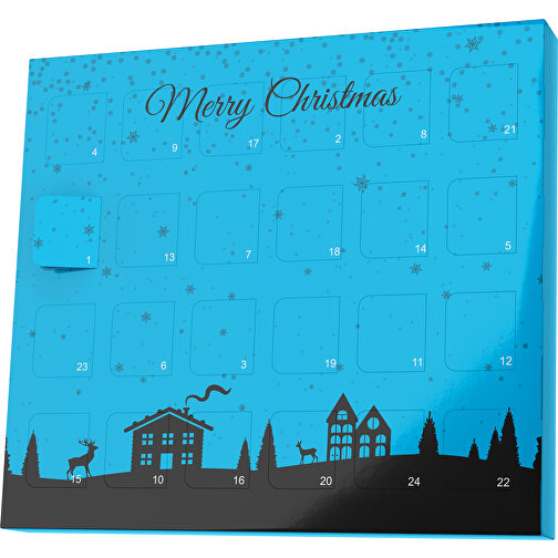 XS Adventskalender Weihnachtsdorf , M&M\'s, himmelblau / schwarz, Vollkartonhülle, weiß, 1,60cm x 12,00cm x 14,00cm (Länge x Höhe x Breite), Bild 1