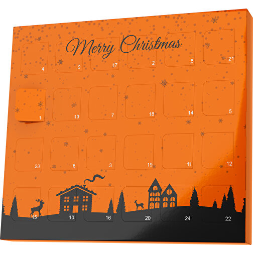 XS Adventskalender Weihnachtsdorf , M&M\'s, orange / schwarz, Vollkartonhülle, weiss, 1,60cm x 12,00cm x 14,00cm (Länge x Höhe x Breite), Bild 1