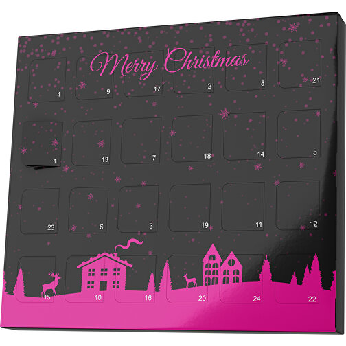 XS Adventskalender Weihnachtsdorf , M&M\'s, schwarz / pink, Vollkartonhülle, weiss, 1,60cm x 12,00cm x 14,00cm (Länge x Höhe x Breite), Bild 1