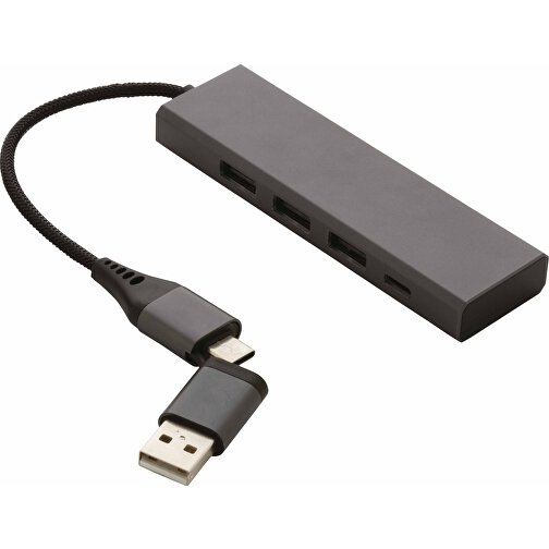 Terra Hub Aus RCS Recyceltem Aluminium Mit 3 USB-Anschlüssen, Grau , grau, Aluminium - recycelt, 10,00cm x 1,20cm (Länge x Höhe), Bild 1
