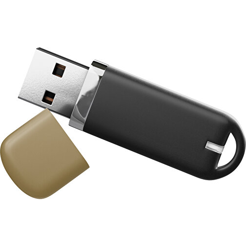 USB-Stick StylishDrive 2.0 , schwarz / gold MB , 65 GB , Gummiplastik, Kunststoff MB , 6,20cm x 0,75cm x 2,00cm (Länge x Höhe x Breite), Bild 1