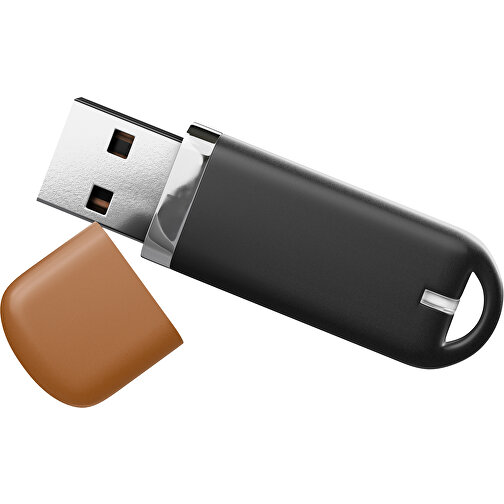 USB-Stick StylishDrive 2.0 , schwarz / braun MB , 65 GB , Gummiplastik, Kunststoff MB , 6,20cm x 0,75cm x 2,00cm (Länge x Höhe x Breite), Bild 1
