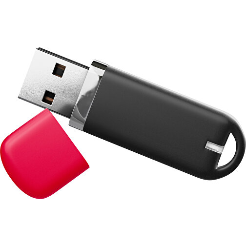 USB-Stick StylishDrive 2.0 , schwarz / ampelrot MB , 65 GB , Gummiplastik, Kunststoff MB , 6,20cm x 0,75cm x 2,00cm (Länge x Höhe x Breite), Bild 1