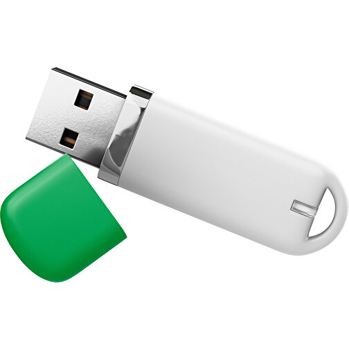 USB-Stick StylishDrive 2.0 , weiß / grün MB , 65 GB , Gummiplastik, Kunststoff MB , 6,20cm x 0,75cm x 2,00cm (Länge x Höhe x Breite), Bild 1