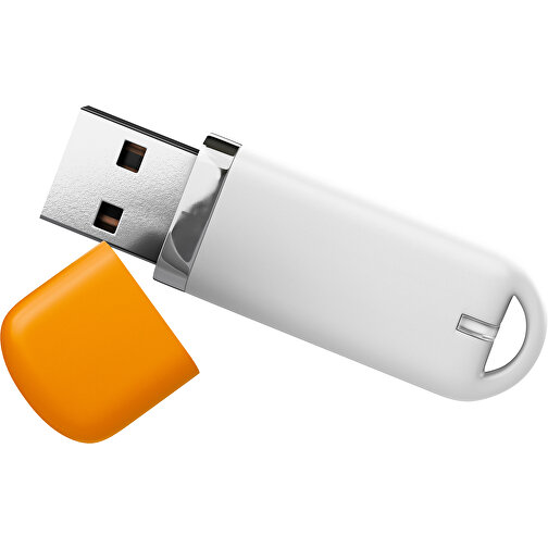 USB-Stick StylishDrive 2.0 , weiß / gelborange MB , 65 GB , Gummiplastik, Kunststoff MB , 6,20cm x 0,75cm x 2,00cm (Länge x Höhe x Breite), Bild 1