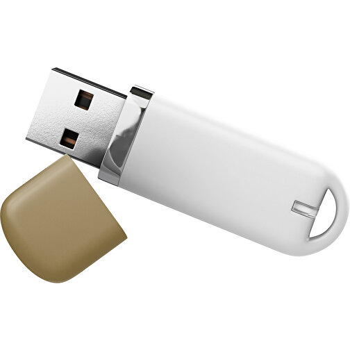 USB-Stick StylishDrive 2.0 , weiß / gold MB , 32 GB , Gummiplastik, Kunststoff MB , 6,20cm x 0,75cm x 2,00cm (Länge x Höhe x Breite), Bild 1