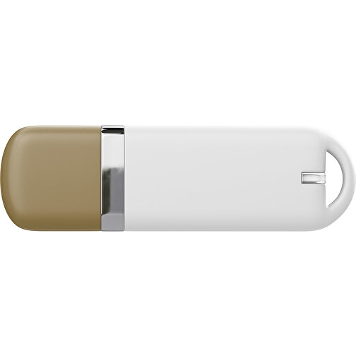 USB-Stick StylishDrive 2.0 , weiß / gold MB , 32 GB , Gummiplastik, Kunststoff MB , 6,20cm x 0,75cm x 2,00cm (Länge x Höhe x Breite), Bild 2