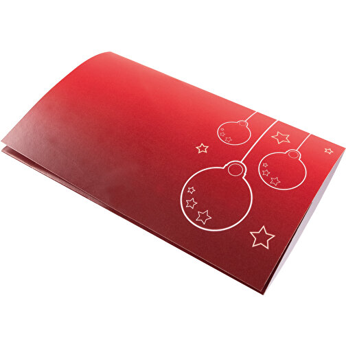 Klappkärtchen Weihnachtskugel , rot, Papier, Holz, Stoff, 12,50cm x 7,50cm (Länge x Breite), Bild 2