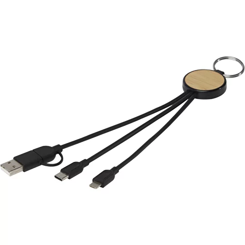 Câble de recharge Tecta 6-en-1 en plastique recyclé/bambou avec porte-clés, Image 1