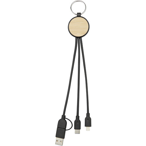 Tecta  6-in-1 Ladekabel Mit Schlüsselring Aus Recyceltem Kunststoff Und Bambus , schwarz, Recycelter ABS Kunststoff, Bambusholz, 19,00cm (Länge), Bild 3