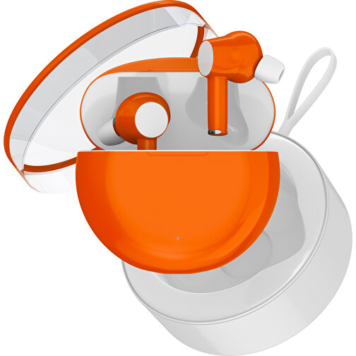 True-Wireless In-Ear Kopfhörer Truly , orange / weiß, Kunststoff, 6,00cm x 3,00cm x 6,00cm (Länge x Höhe x Breite), Bild 2