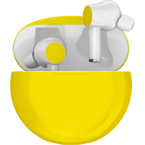 True-Wireless In-Ear Kopfhörer Truly , gelb / weiß, Kunststoff, 6,00cm x 3,00cm x 6,00cm (Länge x Höhe x Breite), Bild 1