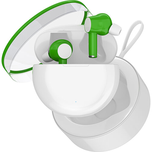 True-Wireless In-Ear Kopfhörer Truly , weiß / grasgrün, Kunststoff, 6,00cm x 3,00cm x 6,00cm (Länge x Höhe x Breite), Bild 2