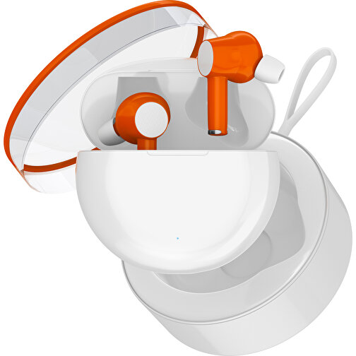 True-Wireless In-Ear Kopfhörer Truly , weiß / orange, Kunststoff, 6,00cm x 3,00cm x 6,00cm (Länge x Höhe x Breite), Bild 2