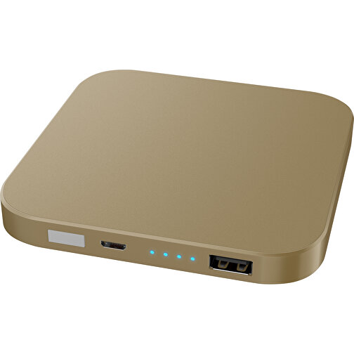 Kabellose Powerbank LuxWire Mit LED-Logo , gold / gold, Kunststoff, 9,00cm x 2,00cm x 9,00cm (Länge x Höhe x Breite), Bild 1