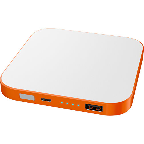 Kabellose Powerbank LuxWire Mit LED-Logo , weiß / orange, Kunststoff, 9,00cm x 2,00cm x 9,00cm (Länge x Höhe x Breite), Bild 1