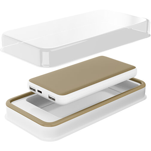 Duale Powerbank CustomColor Ink. Wireless Charger , gold / weiß, ABS-Kunststoff, Polycarbonat (PC), 15,30cm x 1,20cm x 7,60cm (Länge x Höhe x Breite), Bild 2