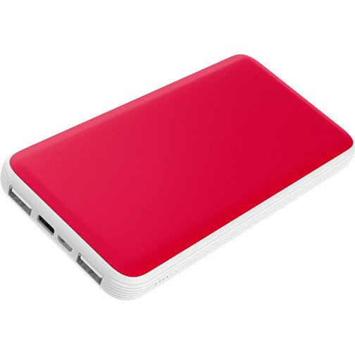 Duale Powerbank CustomColor Ink. Wireless Charger , ampelrot / weiß, ABS-Kunststoff, Polycarbonat (PC), 15,30cm x 1,20cm x 7,60cm (Länge x Höhe x Breite), Bild 1