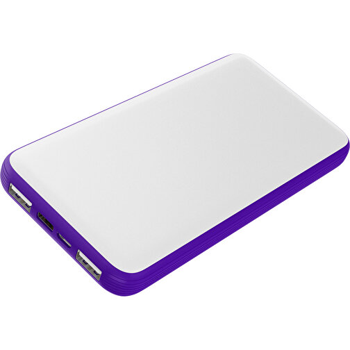 Duale Powerbank CustomColor Ink. Wireless Charger , weiß / violet, ABS-Kunststoff, Polycarbonat (PC), 15,30cm x 1,20cm x 7,60cm (Länge x Höhe x Breite), Bild 1