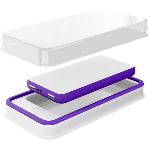 Duale Powerbank CustomColor Ink. Wireless Charger , weiß / violet, ABS-Kunststoff, Polycarbonat (PC), 15,30cm x 1,20cm x 7,60cm (Länge x Höhe x Breite), Bild 2