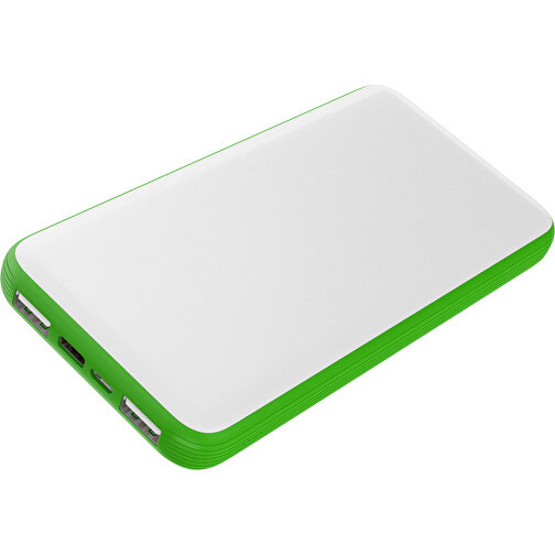 Duale Powerbank CustomColor Ink. Wireless Charger , weiß / grasgrün, ABS-Kunststoff, Polycarbonat (PC), 15,30cm x 1,20cm x 7,60cm (Länge x Höhe x Breite), Bild 1