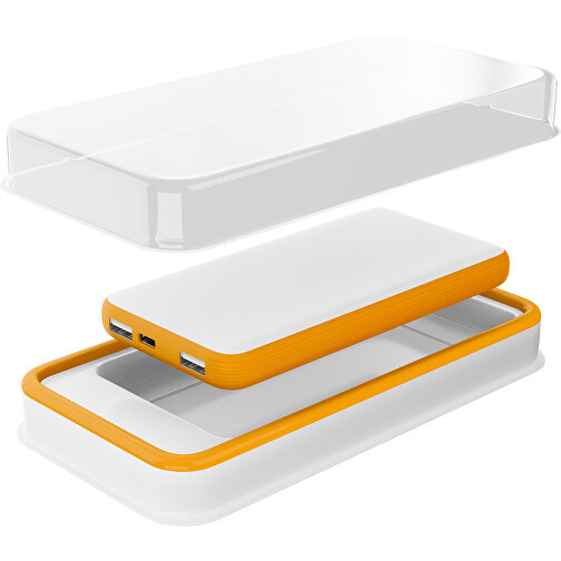 Duale Powerbank CustomColor Ink. Wireless Charger , weiß / kürbisorange, ABS-Kunststoff, Polycarbonat (PC), 15,30cm x 1,20cm x 7,60cm (Länge x Höhe x Breite), Bild 2