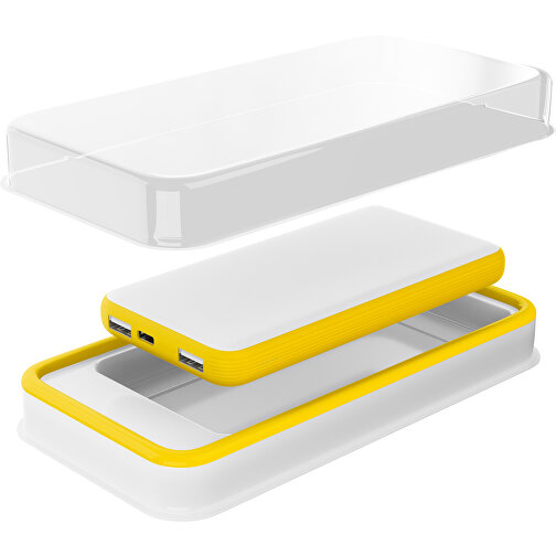 Duale Powerbank CustomColor Ink. Wireless Charger , weiß / goldgelb, ABS-Kunststoff, Polycarbonat (PC), 15,30cm x 1,20cm x 7,60cm (Länge x Höhe x Breite), Bild 2