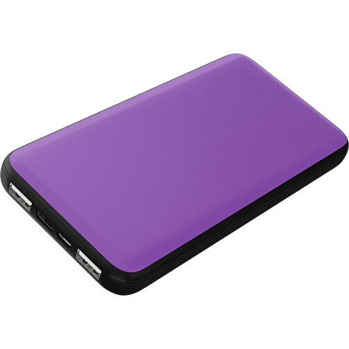 Duale Powerbank CustomColor Ink. Wireless Charger , lavendellila / schwarz, ABS-Kunststoff, Polycarbonat (PC), 15,30cm x 1,20cm x 7,60cm (Länge x Höhe x Breite), Bild 1