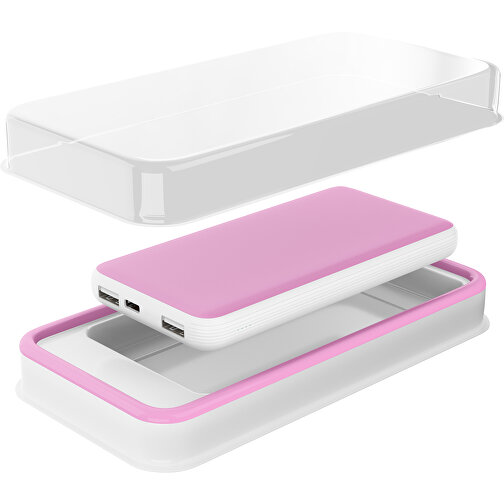 Duale Powerbank CustomColor Ink. Wireless Charger , rosa / weiß, ABS-Kunststoff, Polycarbonat (PC), 15,30cm x 1,20cm x 7,60cm (Länge x Höhe x Breite), Bild 2