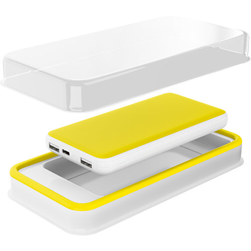 Duale Powerbank CustomColor Ink. Wireless Charger , gelb / weiß, ABS-Kunststoff, Polycarbonat (PC), 15,30cm x 1,20cm x 7,60cm (Länge x Höhe x Breite), Bild 2
