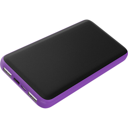 Duale Powerbank CustomColor Ink. Wireless Charger , schwarz / lavendellila, ABS-Kunststoff, Polycarbonat (PC), 15,30cm x 1,20cm x 7,60cm (Länge x Höhe x Breite), Bild 1