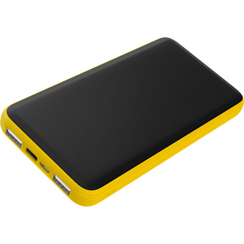 Duale Powerbank CustomColor Ink. Wireless Charger , schwarz / goldgelb, ABS-Kunststoff, Polycarbonat (PC), 15,30cm x 1,20cm x 7,60cm (Länge x Höhe x Breite), Bild 1