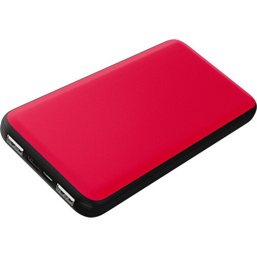 Duale Powerbank CustomColor Ink. Wireless Charger , ampelrot / schwarz, ABS-Kunststoff, Polycarbonat (PC), 15,30cm x 1,20cm x 7,60cm (Länge x Höhe x Breite), Bild 1