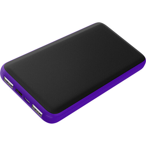 Duale Powerbank CustomColor Ink. Wireless Charger , schwarz / violet, ABS-Kunststoff, Polycarbonat (PC), 15,30cm x 1,20cm x 7,60cm (Länge x Höhe x Breite), Bild 1