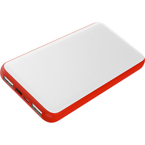 Duale Powerbank CustomColor Ink. Wireless Charger , weiß / rot, ABS-Kunststoff, Polycarbonat (PC), 15,30cm x 1,20cm x 7,60cm (Länge x Höhe x Breite), Bild 1