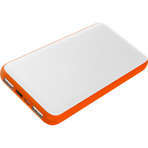 Duale Powerbank CustomColor Ink. Wireless Charger , weiß / orange, ABS-Kunststoff, Polycarbonat (PC), 15,30cm x 1,20cm x 7,60cm (Länge x Höhe x Breite), Bild 1