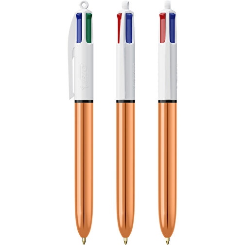 BIC® 4 Colours Shine Kugelschreiber Siebdruck , BiC, weiss/roségold, Kunststoff, 14,40cm x 1,60cm (Länge x Breite), Bild 4