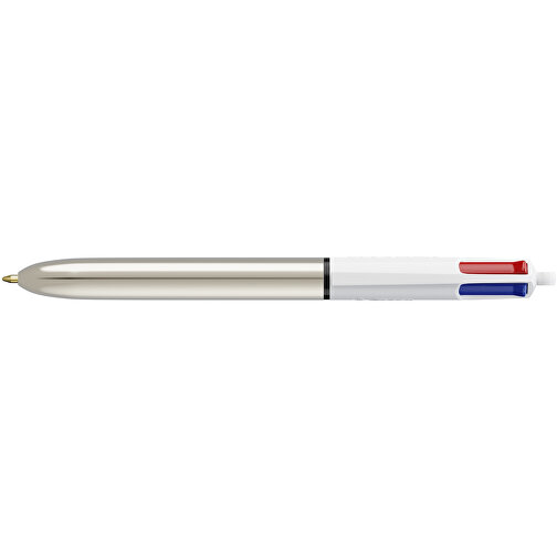 BIC® 4 Colours Shine Kugelschreiber Siebdruck , BiC, weiß/silbermetallic, Kunststoff, 14,40cm x 1,60cm (Länge x Breite), Bild 3