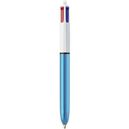 BIC® 4 Colours Shine Kugelschreiber Siebdruck , BiC, weiß/blaumetallic, Kunststoff, 14,40cm x 1,60cm (Länge x Breite), Bild 1