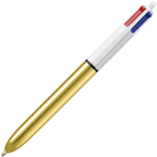 BIC® 4 Colours Shine Kugelschreiber Siebdruck , BiC, weiß/gold, Kunststoff, 14,40cm x 1,60cm (Länge x Breite), Bild 2