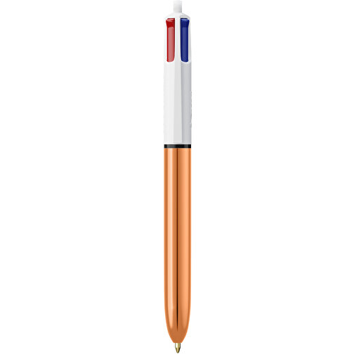 BIC® 4 Colours Shine Kugelschreiber Lasergravur , BiC, weiss/roségold, Kunststoff, 14,40cm x 1,60cm (Länge x Breite), Bild 1
