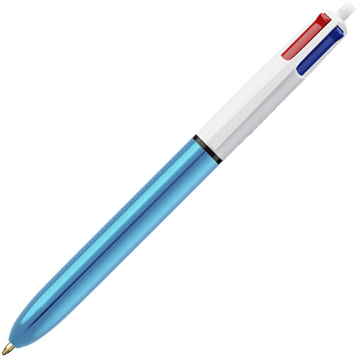 BIC® 4 Colours Shine Kugelschreiber Lasergravur , BiC, weiss/blaumetallic, Kunststoff, 14,40cm x 1,60cm (Länge x Breite), Bild 2