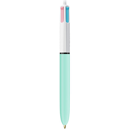 BIC® 4 Colours Fashion Kugelschreiber Siebdruck , BiC, weiß/hellblau, Kunststoff, 14,40cm x 1,60cm (Länge x Breite), Bild 1