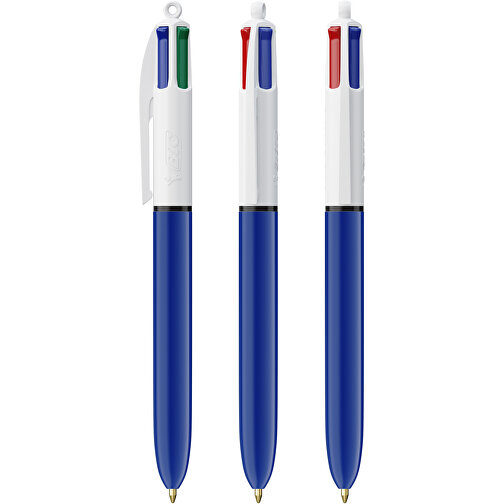 BIC® 4 Colours Kugelschreiber Siebdruck , BiC, weiß/marineblau, Kunststoff, 14,40cm x 1,60cm (Länge x Breite), Bild 4
