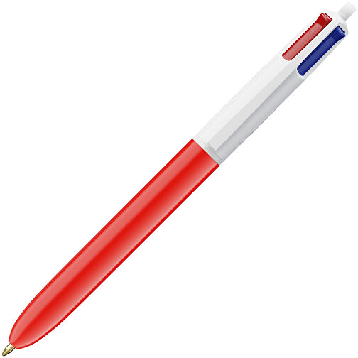 BIC® 4 Colours Kugelschreiber Siebdruck , BiC, weiss/rot, Kunststoff, 14,40cm x 1,60cm (Länge x Breite), Bild 2