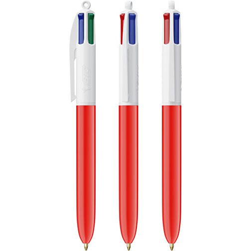 BIC® 4 Colours Kugelschreiber Siebdruck , BiC, weiss/rot, Kunststoff, 14,40cm x 1,60cm (Länge x Breite), Bild 4
