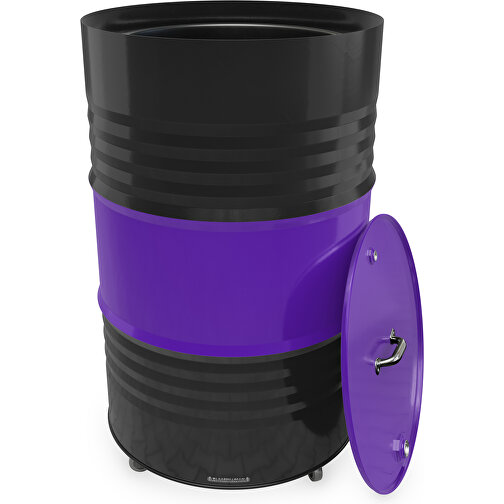 Fass-Tonne Mit Deckel , violet / schwarz, Stahlblech, 90,00cm (Höhe), Bild 2
